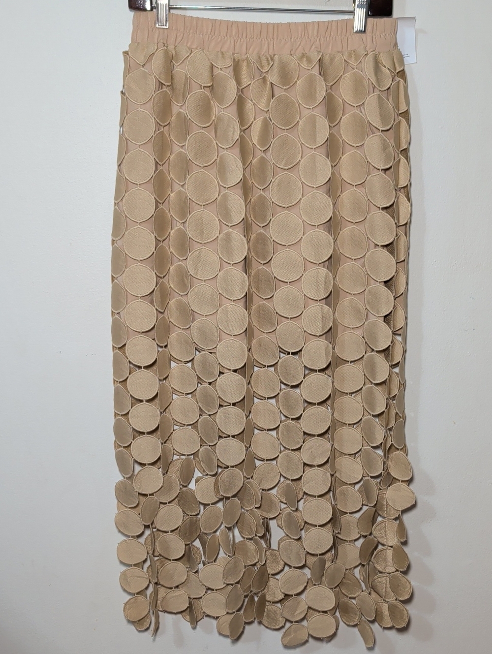 Cicy Bell Hollow Out Maxi Skirt Tan High Waist Long Fringe Boho NEW Women Size L - Picture 2 of 6